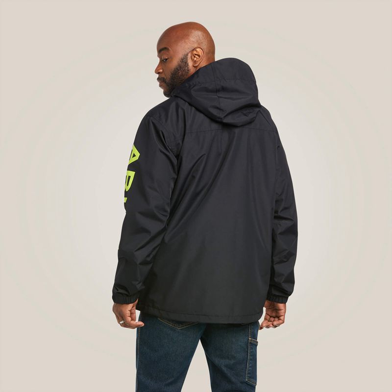 Ariat Rebar Stormshell Logo Waterproof Jacket Black/Lime Homme | PJK-72155954