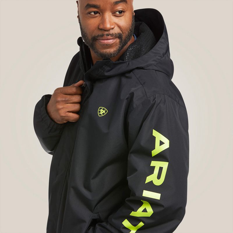 Ariat Rebar Stormshell Logo Waterproof Jacket Black/Lime Homme | PJK-72155954