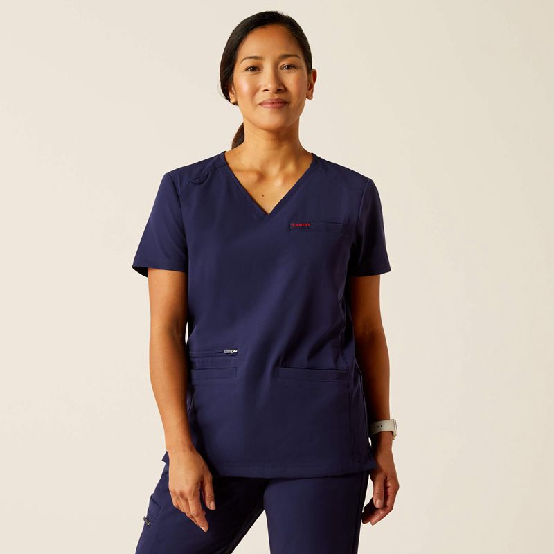 Ariat Clara 6 Pocket Scrub Top Bleu Marine Femme | HWG-33239449