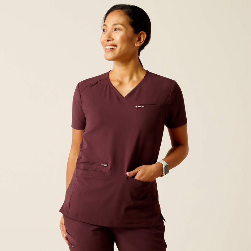 Ariat Clara 6 Pocket Scrub Top Winetasting Femme | WDT-46919716