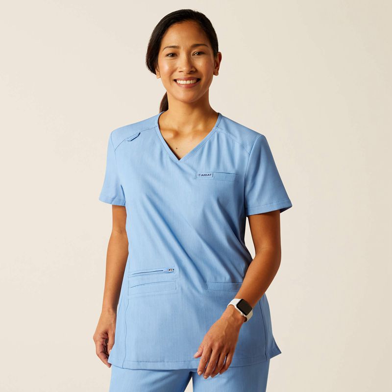 Ariat Clara 6 Pocket Scrub Top Bleu Clair Femme | MXY-79314054