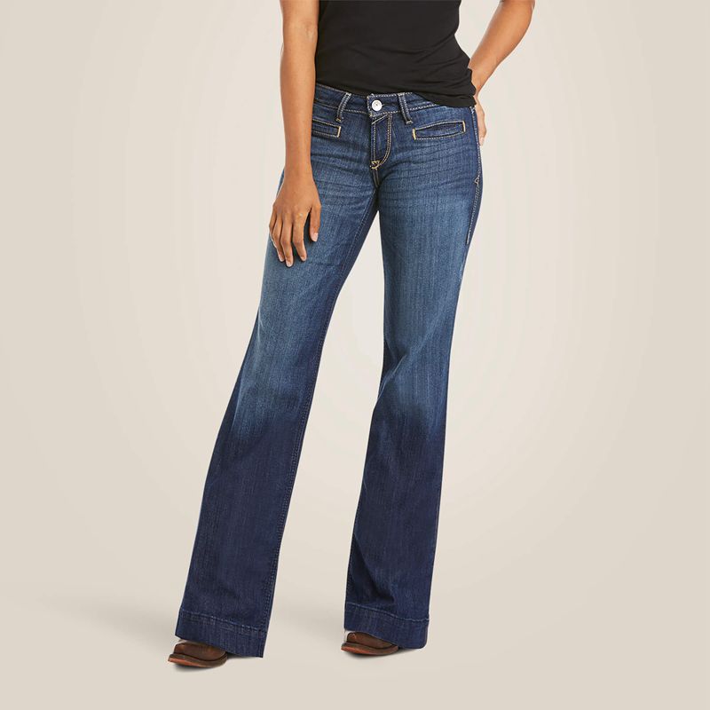 Ariat Trouser Mid Rise Stretch Lucy Wide Leg Jean Pacific Femme | TLC-60616099