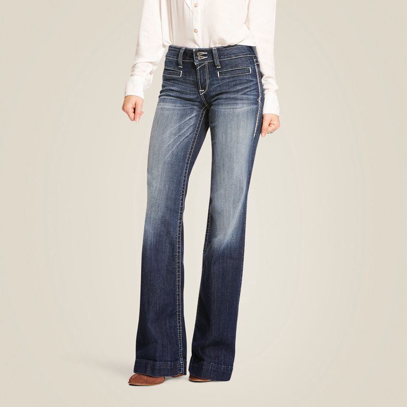 Ariat Trouser Mid Rise Stretch Entwined Wide Leg Jean Marine Femme | KAN-71022936