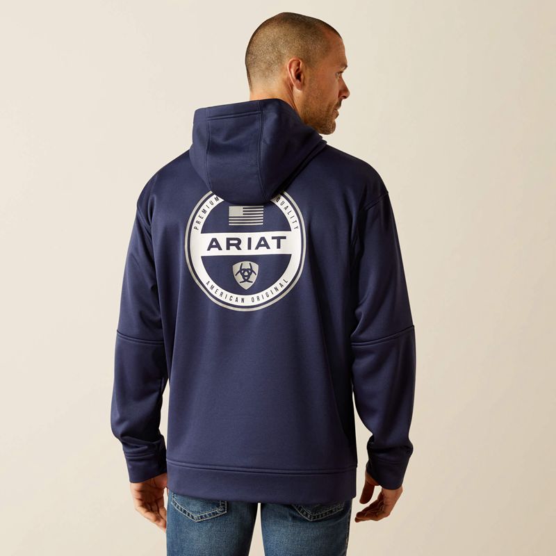 Ariat Tek Fleece 2.0 American Circle Hoodie Bleu Marine Homme | ZEM-48336337