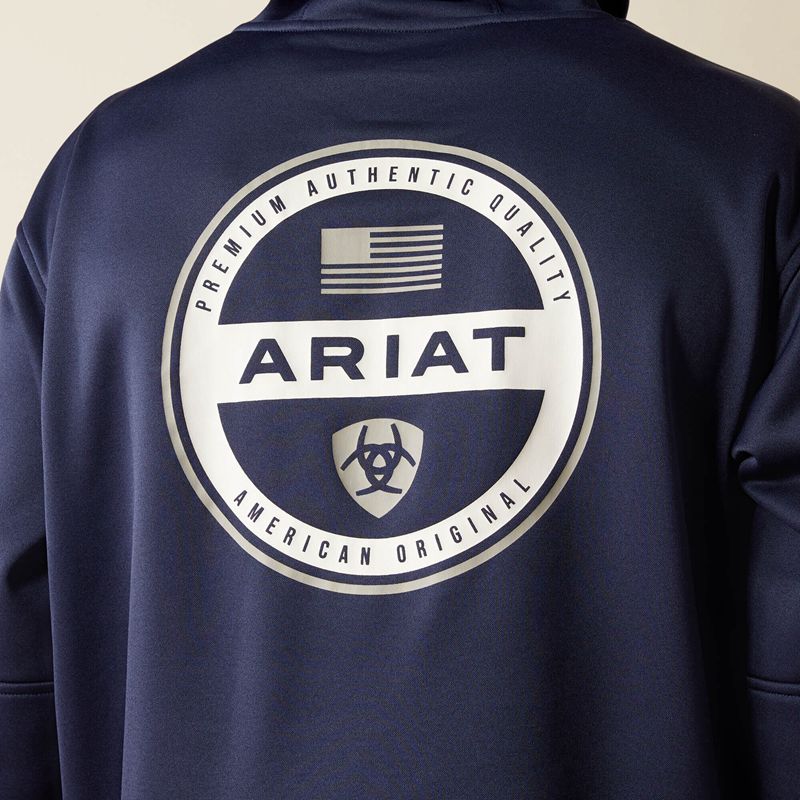 Ariat Tek Fleece 2.0 American Circle Hoodie Bleu Marine Homme | ZEM-48336337