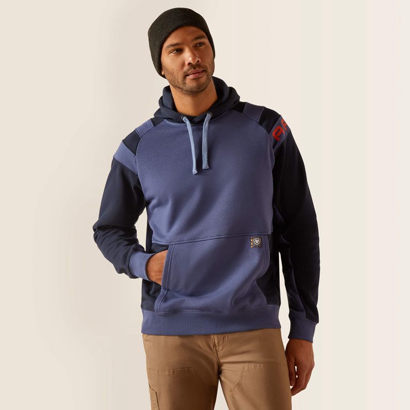 Ariat Rebar Workman Colorblock Logo Hoodie Indigo Homme | WWE-39295268