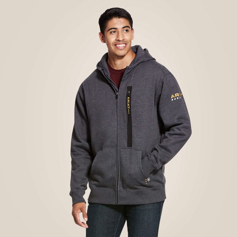 Ariat Rebar Workman Full Zip Hoodie Charcoal Heather Homme | WPM-64883609