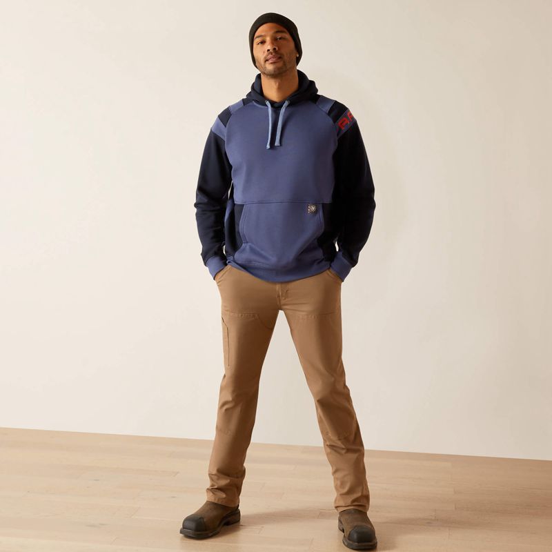 Ariat Rebar Workman Colorblock Logo Hoodie Indigo Homme | WWE-39295268