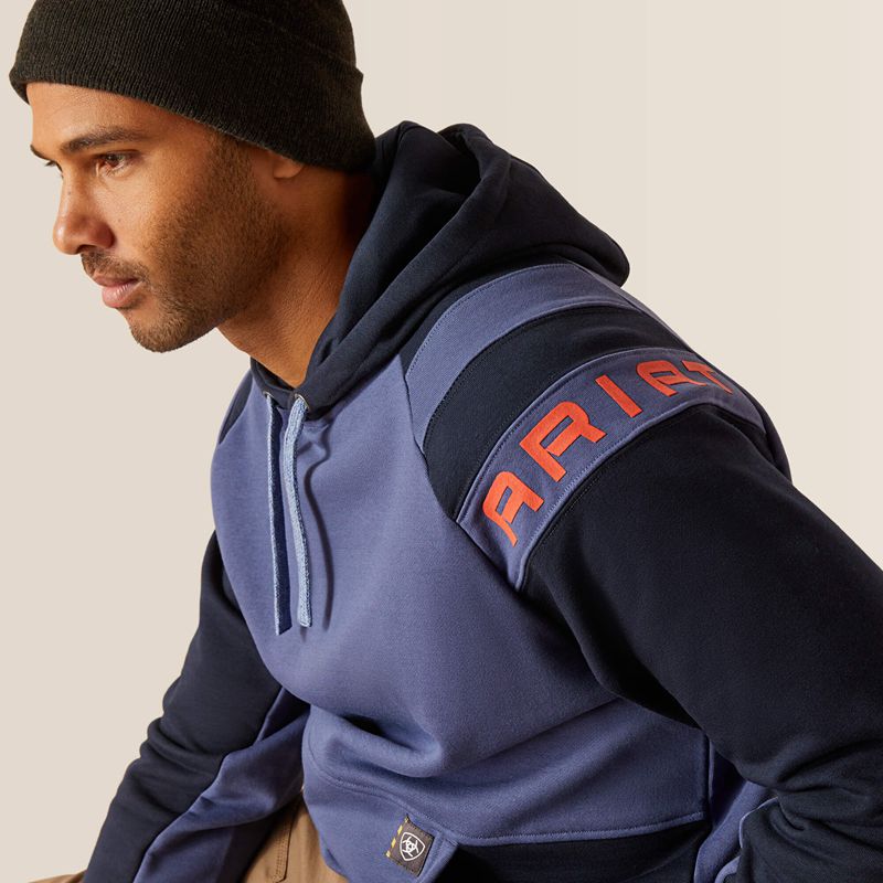 Ariat Rebar Workman Colorblock Logo Hoodie Indigo Homme | WWE-39295268