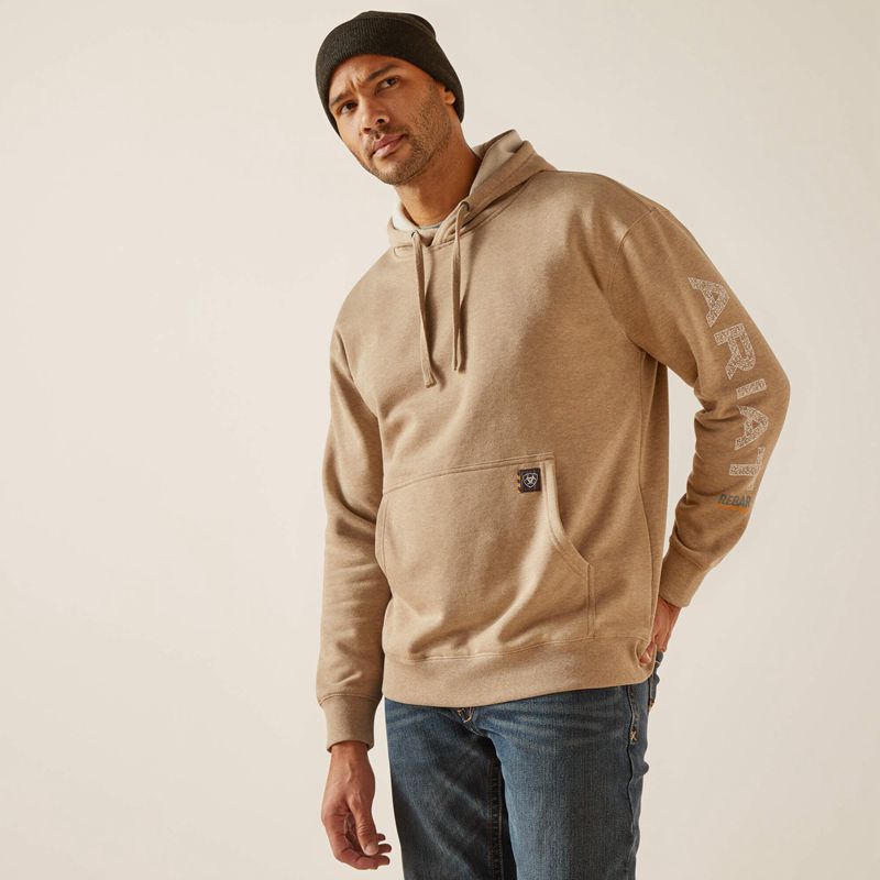 Ariat Rebar Roughneck Pullover Hoodie Oatmeal Heather Homme | JRG-96605776