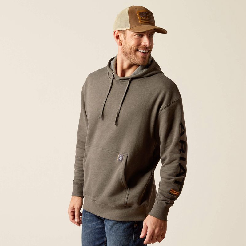 Ariat Rebar Graphic Hoodie Beluga Heather/Black Homme | YDM-77811395