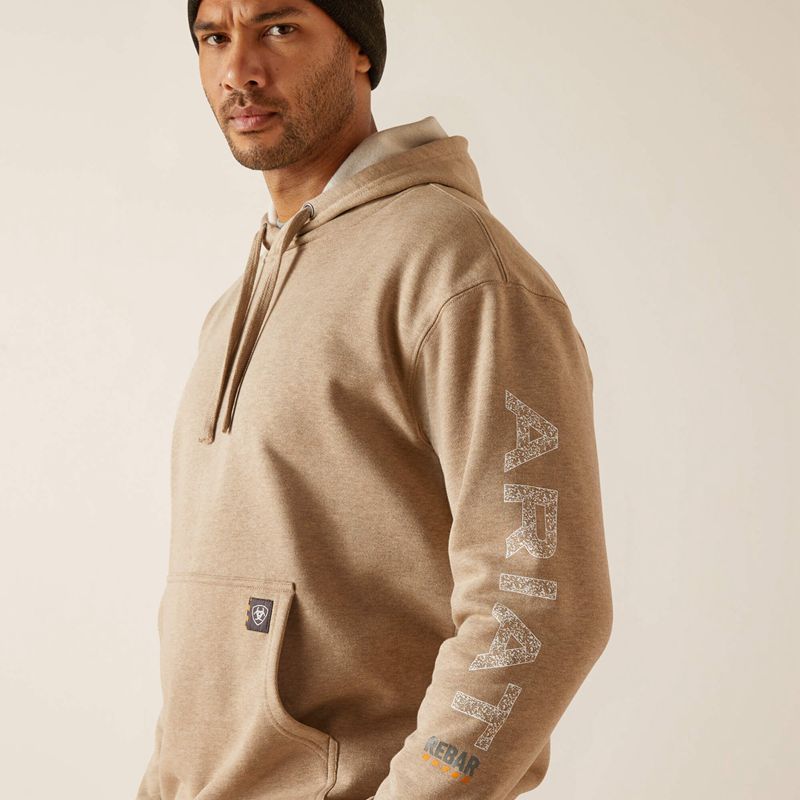 Ariat Rebar Roughneck Pullover Hoodie Oatmeal Heather Homme | JRG-96605776