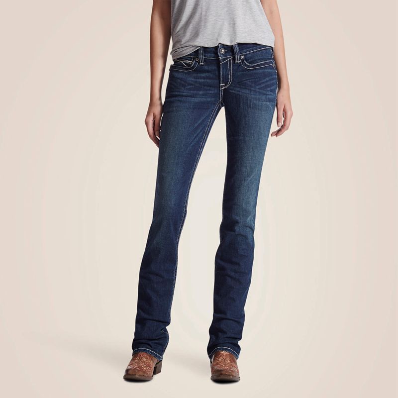 Ariat R.E.A.L. Mid Rise Stretch Icon Stackable Straight Leg Jean Ocean Femme | UVX-45015585