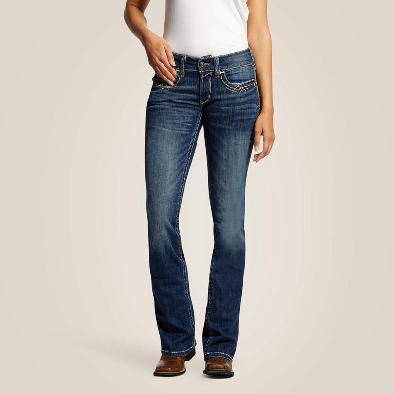 Ariat R.E.A.L. Mid Rise Stretch Entwined Festival Boot Cut Jean Bleu Femme | QXH-52520107