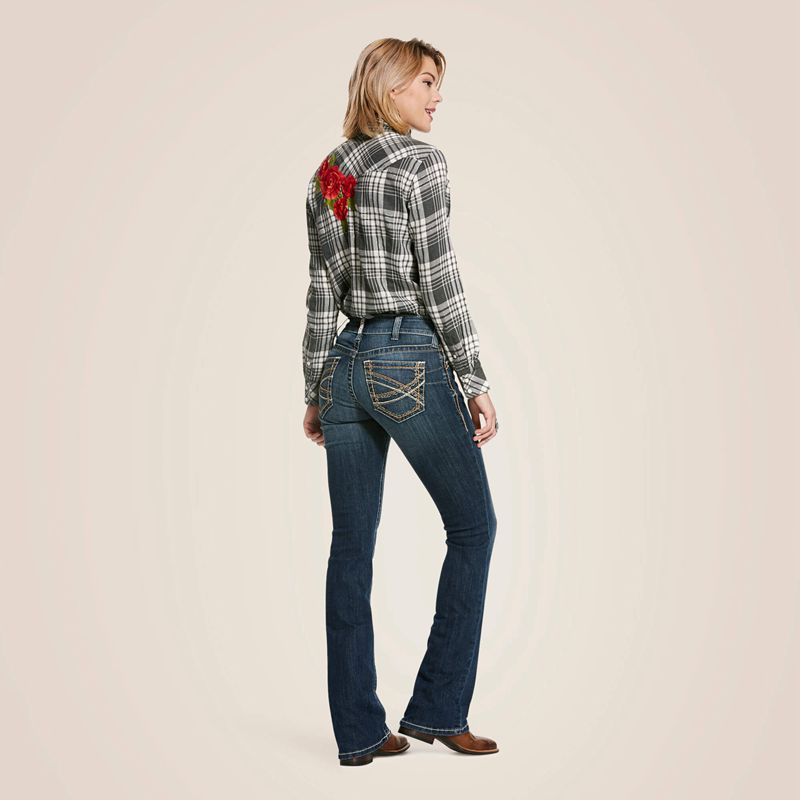 Ariat R.E.A.L. Mid Rise Stretch Entwined Festival Boot Cut Jean Bleu Femme | QXH-52520107