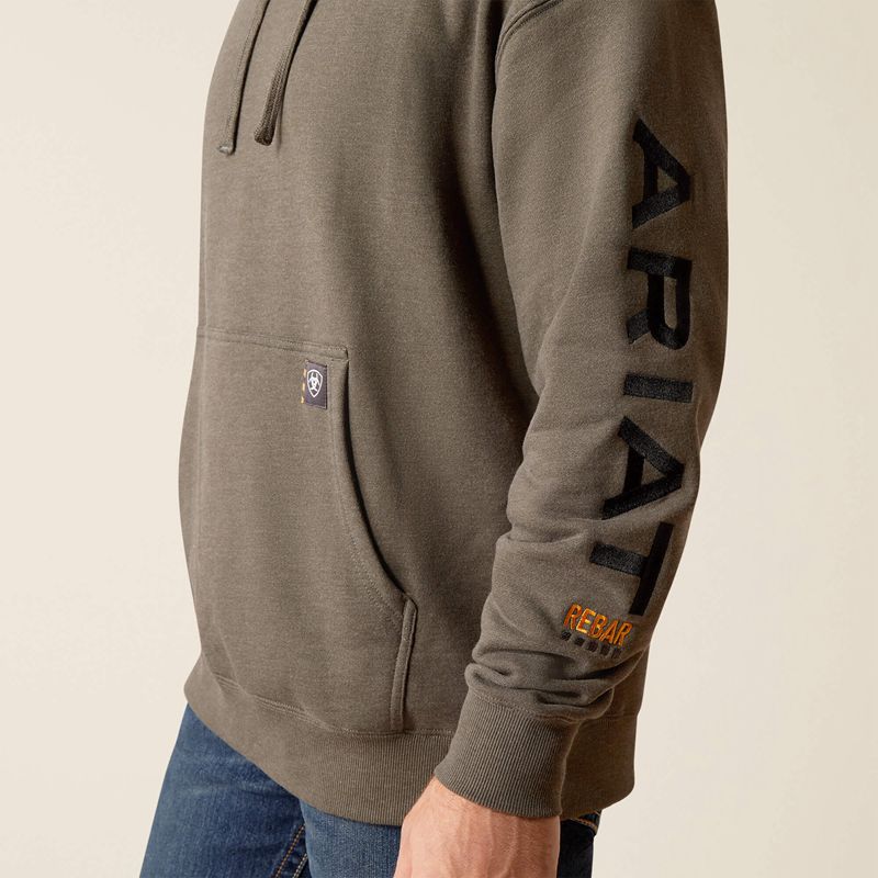 Ariat Rebar Graphic Hoodie Beluga Heather/Black Homme | YDM-77811395