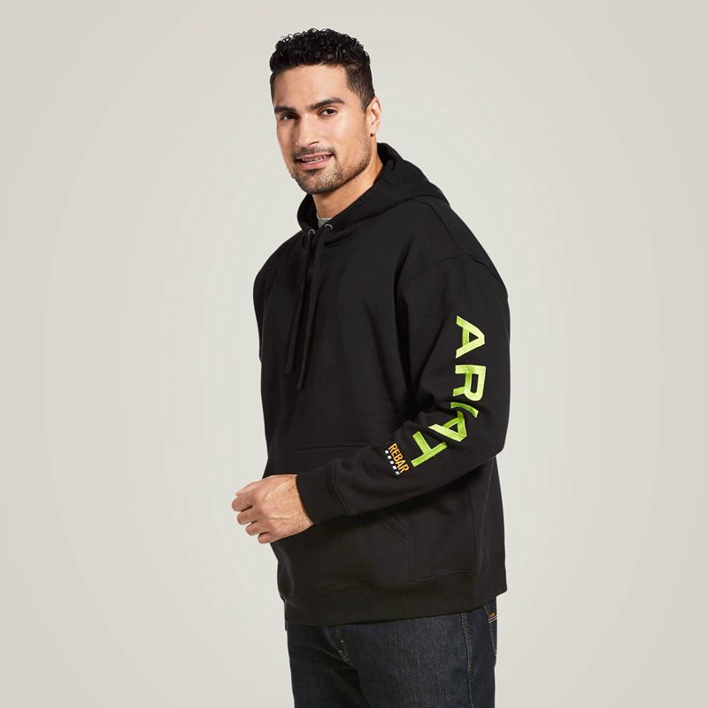 Ariat Rebar Graphic Hoodie Black/Lime Homme | BAQ-55094444