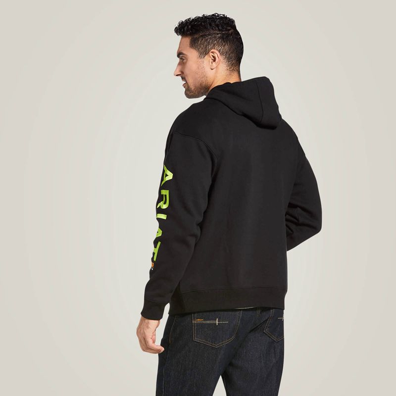 Ariat Rebar Graphic Hoodie Black/Lime Homme | BAQ-55094444