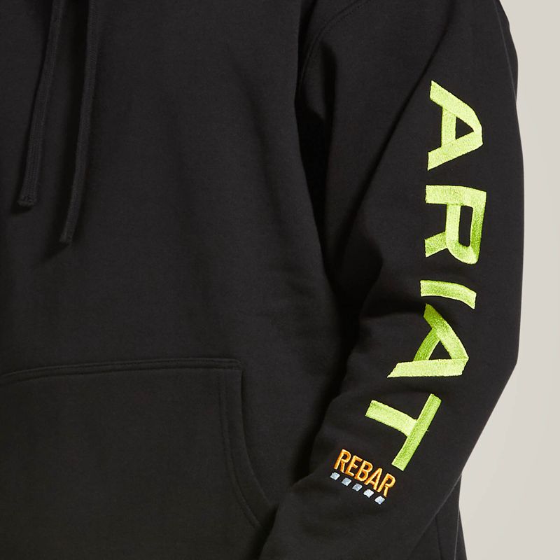 Ariat Rebar Graphic Hoodie Black/Lime Homme | BAQ-55094444