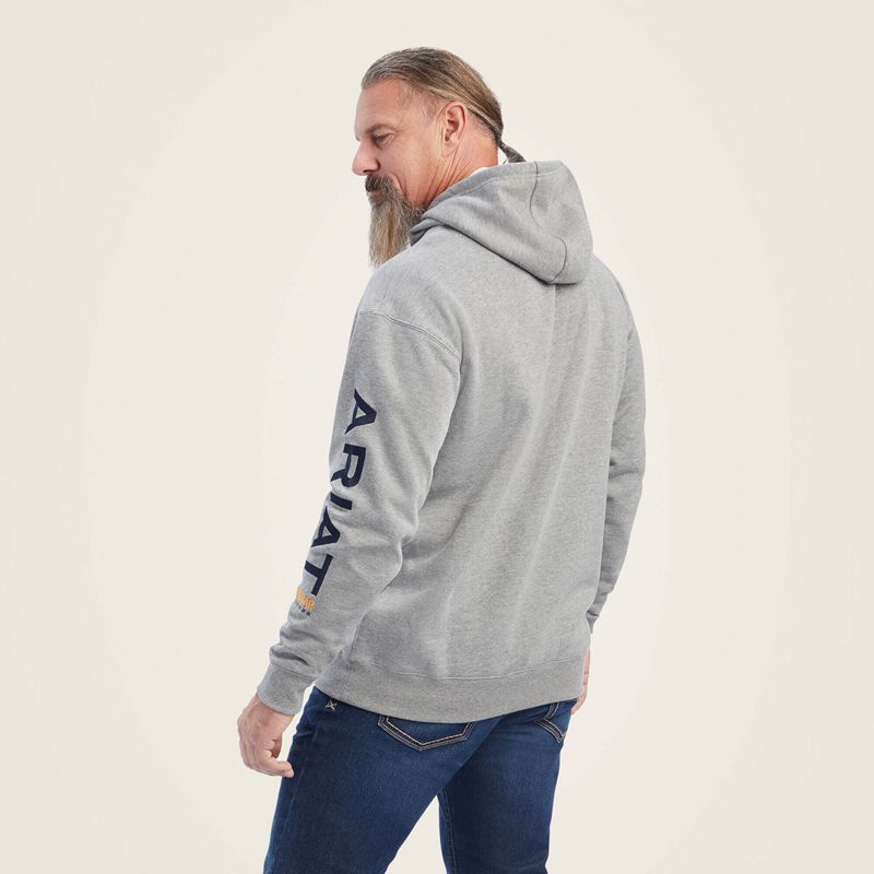 Ariat Rebar Graphic Hoodie Heather Grey/Deep Ultramarine Homme | ZVB-29869446