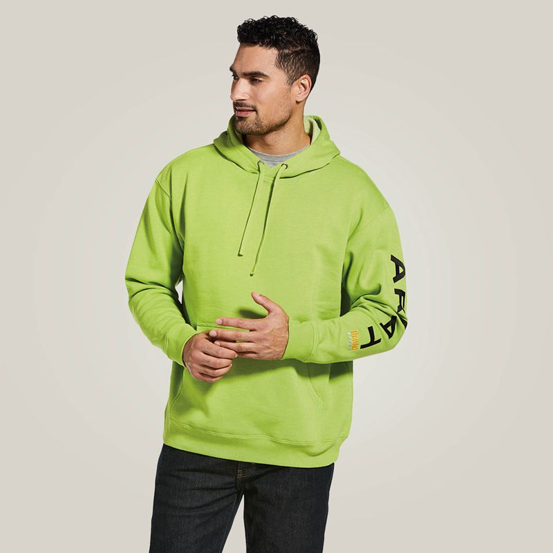 Ariat Rebar Graphic Hoodie Lime Heather/Black Homme | QNY-38969315