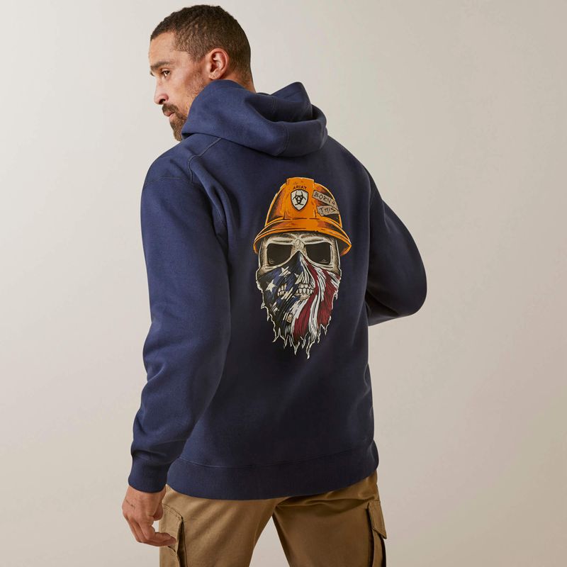 Ariat Rebar Born For This Full Zip Hoodie Bleu Marine Homme | DTZ-03980377