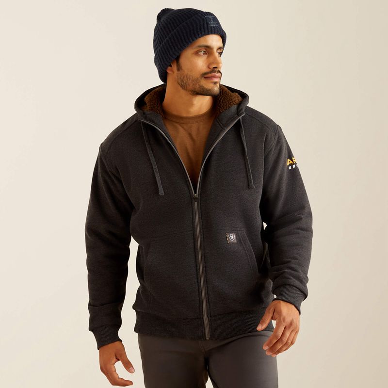 Ariat Rebar All-Weather Sherpa-Lined Full Zip Hoodie Charcoal Heather Homme | QBX-66512875