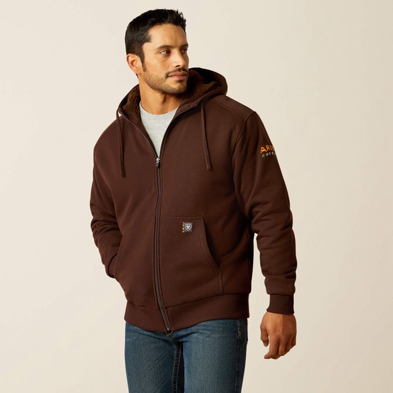 Ariat Rebar All-Weather Sherpa-Lined Full Zip Hoodie Cafe Homme | TGT-59932619