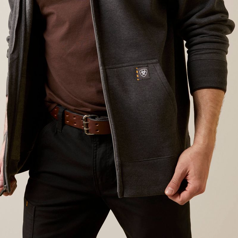 Ariat Rebar Born For This Full Zip Hoodie Charcoal Heather Homme | TTH-42362669