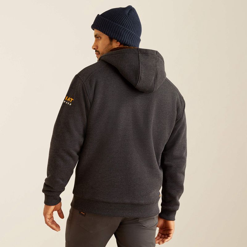 Ariat Rebar All-Weather Sherpa-Lined Full Zip Hoodie Charcoal Heather Homme | QBX-66512875