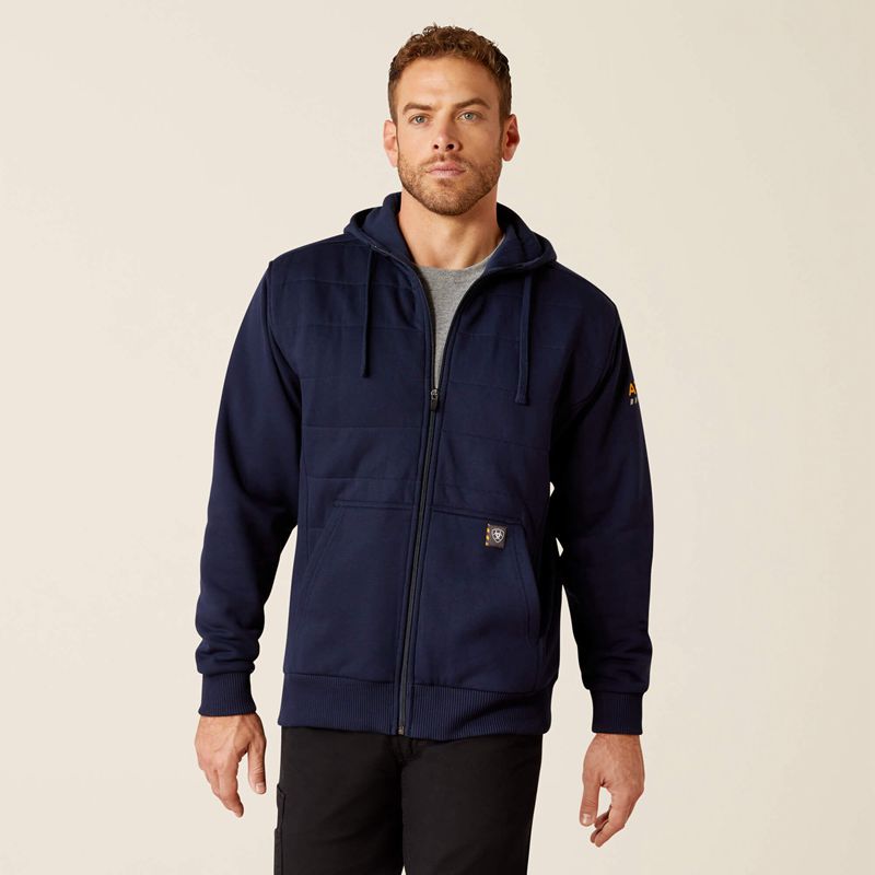 Ariat Rebar All-Weather Insulated Full Zip Hoodie Bleu Marine Homme | PZQ-72035789