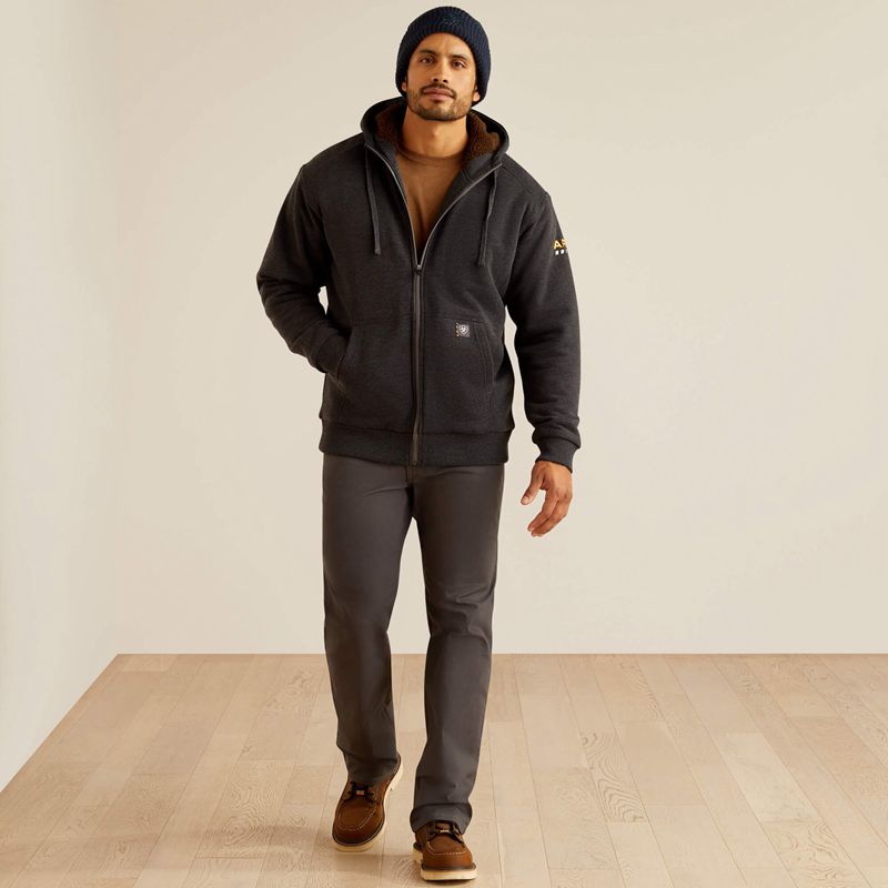 Ariat Rebar All-Weather Sherpa-Lined Full Zip Hoodie Charcoal Heather Homme | QBX-66512875