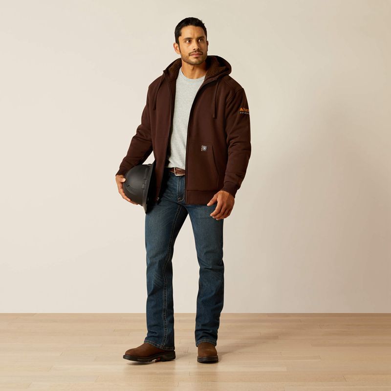 Ariat Rebar All-Weather Sherpa-Lined Full Zip Hoodie Cafe Homme | TGT-59932619