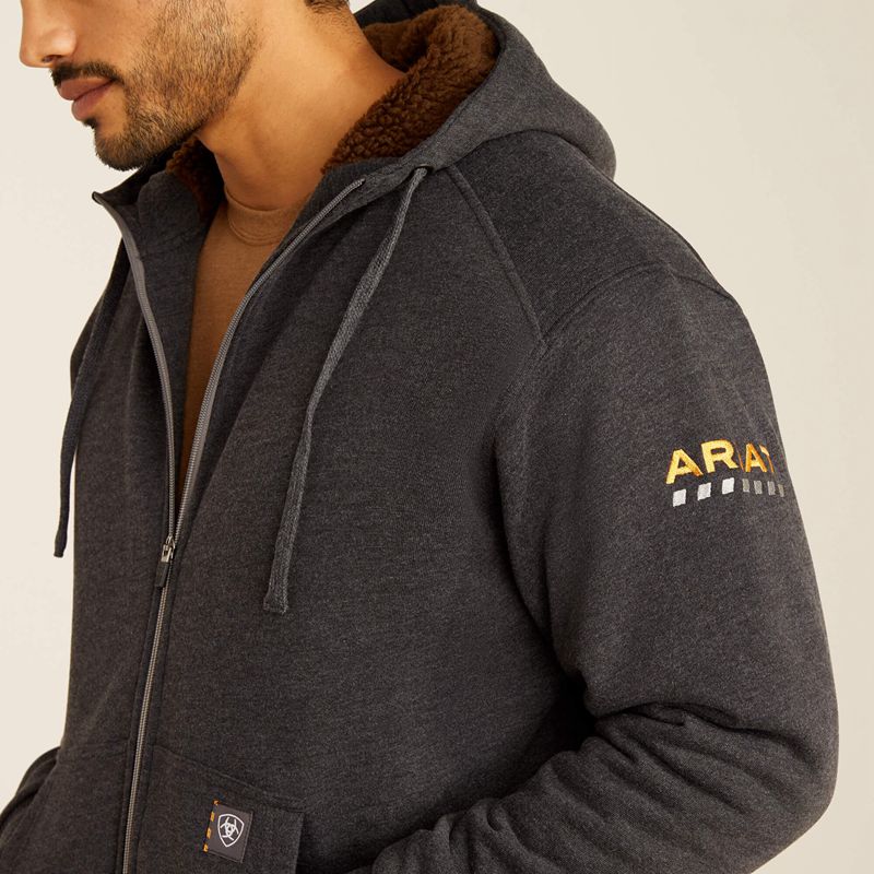 Ariat Rebar All-Weather Sherpa-Lined Full Zip Hoodie Charcoal Heather Homme | QBX-66512875