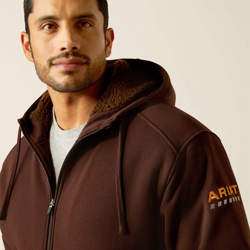 Ariat Rebar All-Weather Sherpa-Lined Full Zip Hoodie Cafe Homme | TGT-59932619