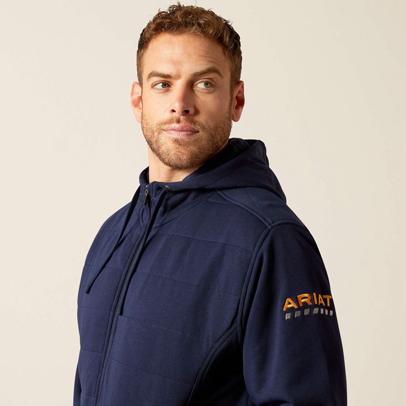 Ariat Rebar All-Weather Insulated Full Zip Hoodie Bleu Marine Homme | PZQ-72035789