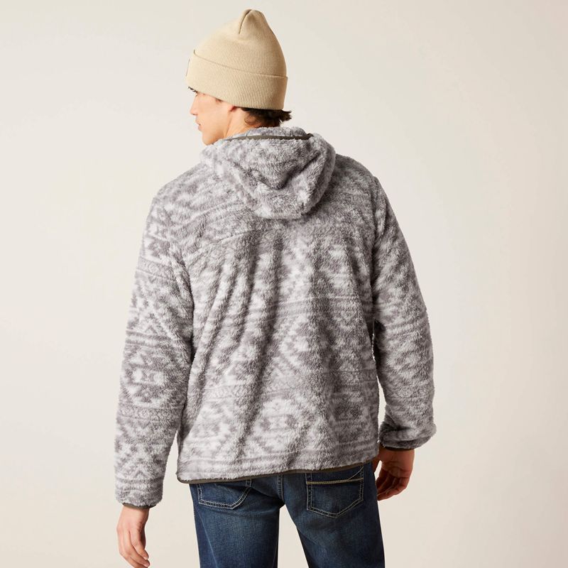 Ariat Polar Bear Fleece Hoodie Jetty Gray Geo Map Homme | QUM-05738843