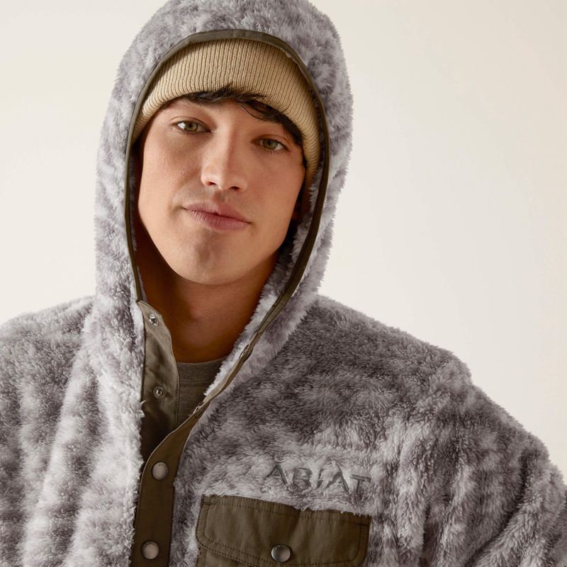 Ariat Polar Bear Fleece Hoodie Jetty Gray Geo Map Homme | QUM-05738843