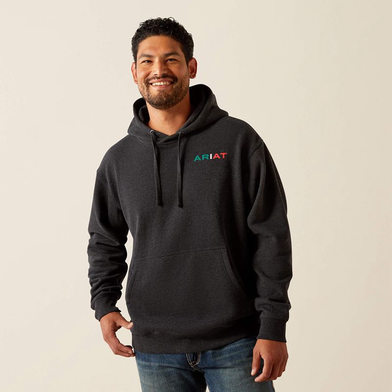 Ariat Mexico Flag Lockup Hoodie Noir Homme | CEW-81082768