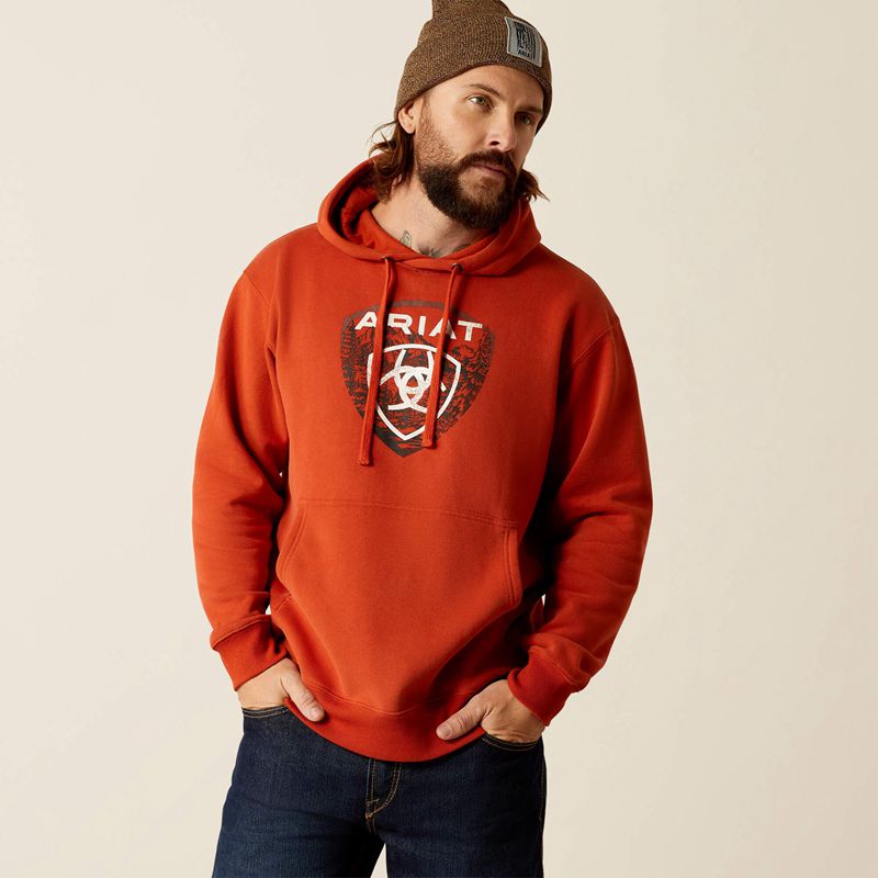 Ariat Forest Badge Hoodie Orange Foncé Homme | EAD-68443573