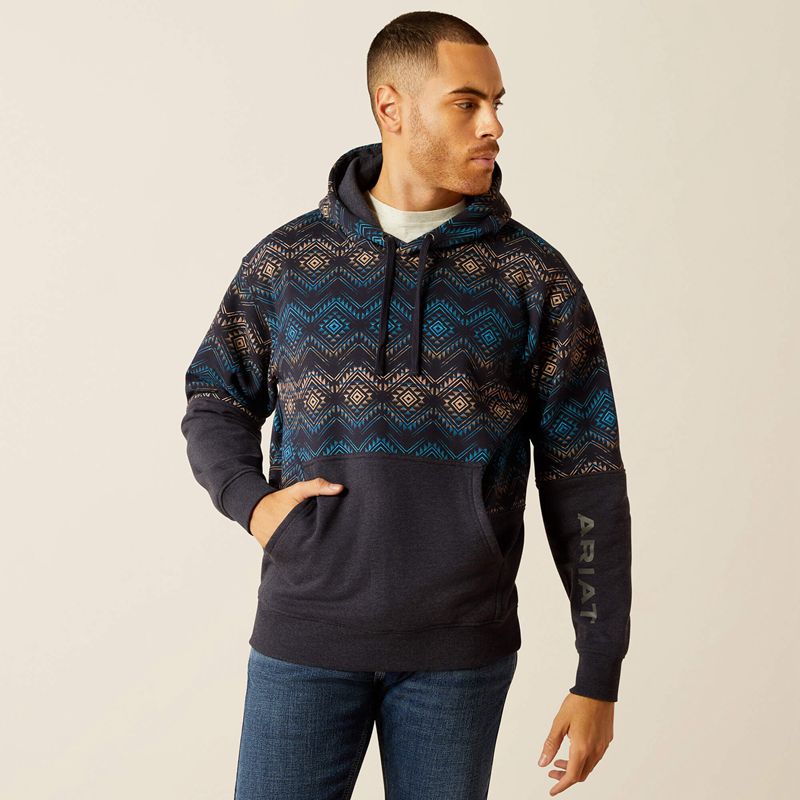 Ariat Color Block Hoodie Bleu Marine Homme | FFT-14568264