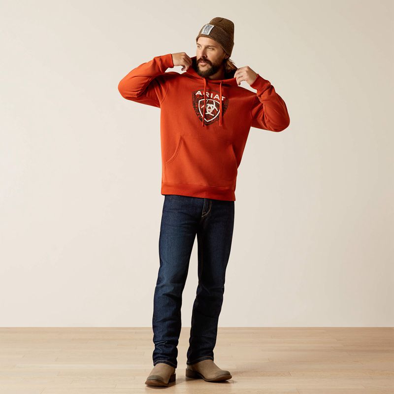 Ariat Forest Badge Hoodie Orange Foncé Homme | EAD-68443573