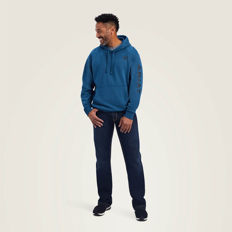 Ariat Logo Hoodie Poseidon Heather Homme | SIN-70136572