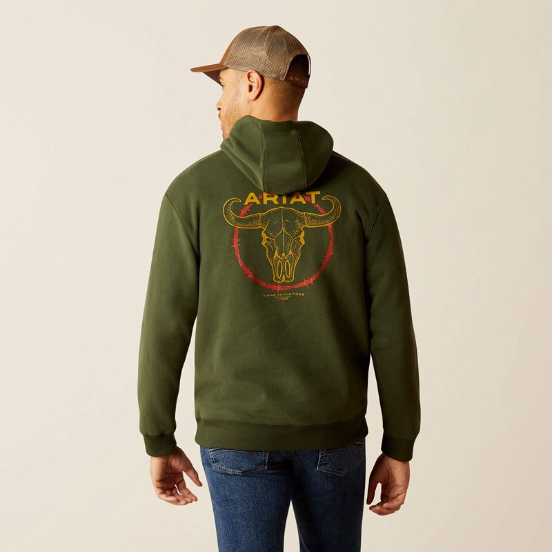 Ariat Barbwire Skull Hoodie Vert Foncé Homme | HAU-43200812