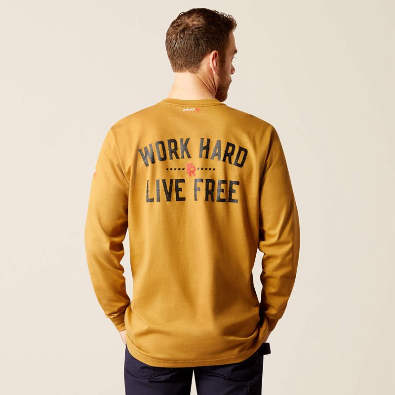 Ariat Fr Work Hard Live Free T-Shirt Marron Homme | MML-36585727