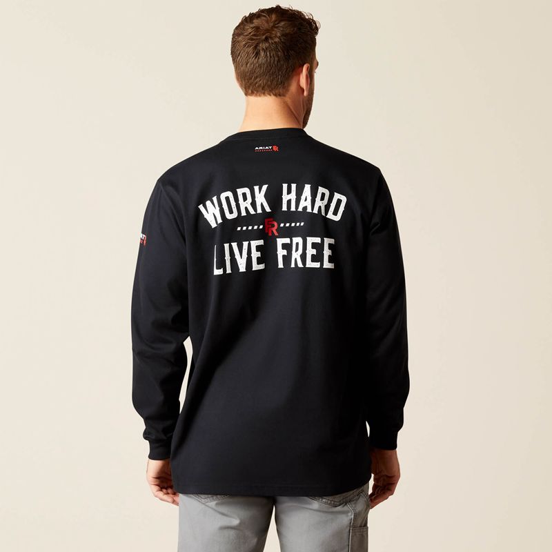 Ariat Fr Work Hard Live Free T-Shirt Noir Homme | UZR-12650776