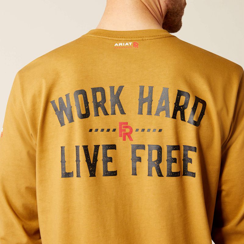 Ariat Fr Work Hard Live Free T-Shirt Marron Homme | MML-36585727