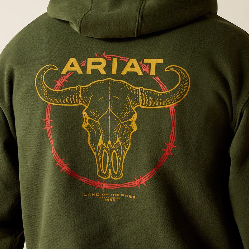 Ariat Barbwire Skull Hoodie Vert Foncé Homme | HAU-43200812