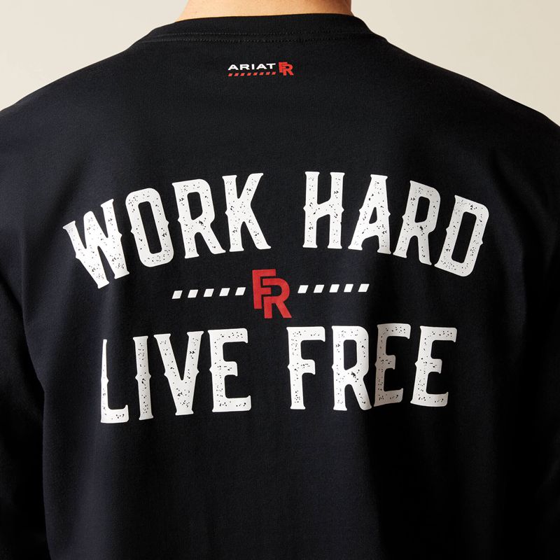 Ariat Fr Work Hard Live Free T-Shirt Noir Homme | UZR-12650776