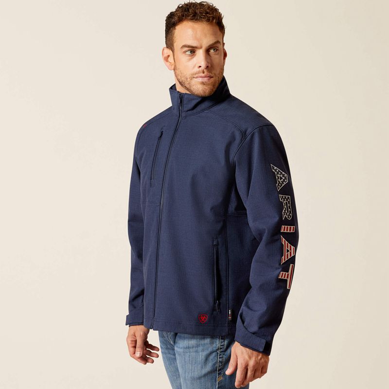 Ariat Fr Team Logo Softshell Jacket Navy/Usa Homme | OMS-34832642